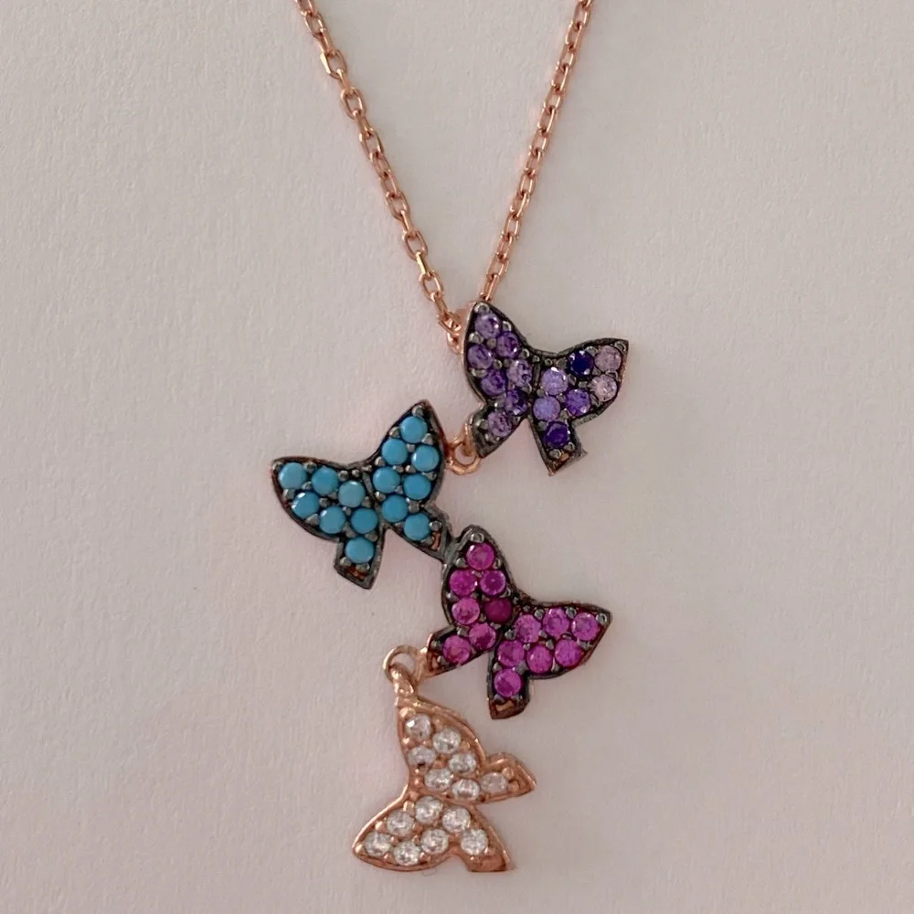 🦋925 Silver butterfly cz necklace 14k rose gold plated